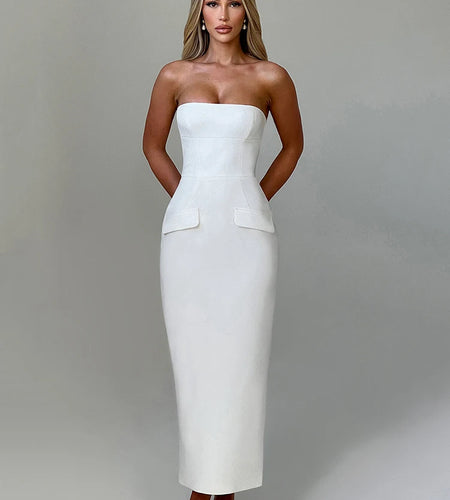 Elegant Strapless Bodycon Zipper Party Club Evening Dress Women Sexy Tight Fitting Backless Sleeveless Female Vestido