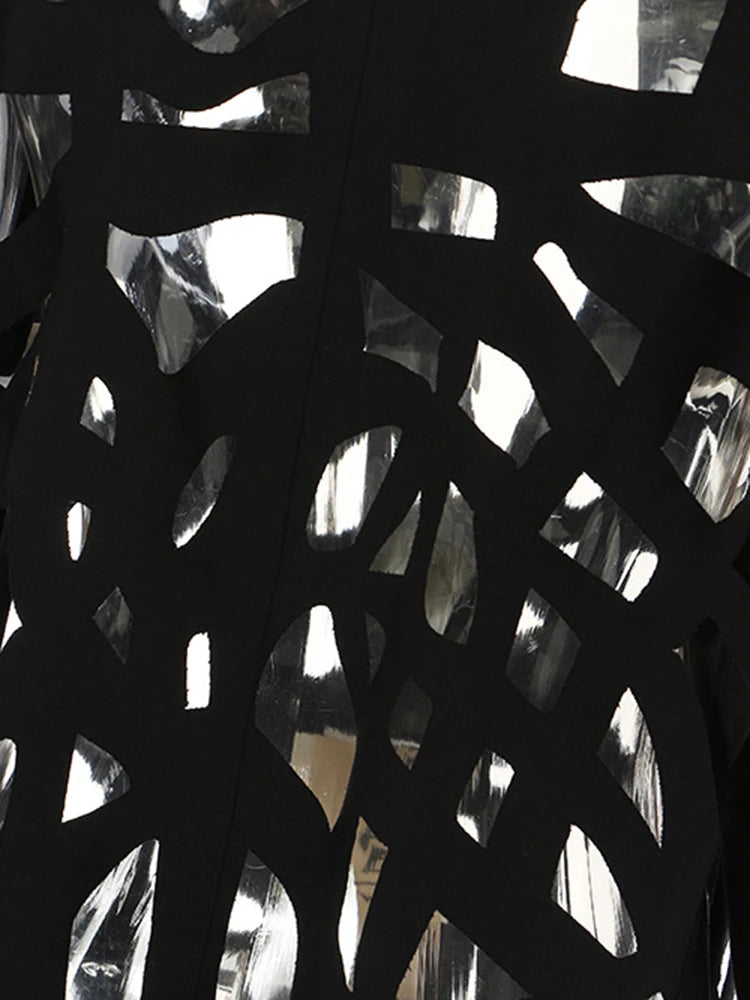 Women Black Hollow Out Burr Irregular Blazer New Lapel Long Sleeve Loose Fit Jacket Fashion Spring Autumn 2025 17A6685