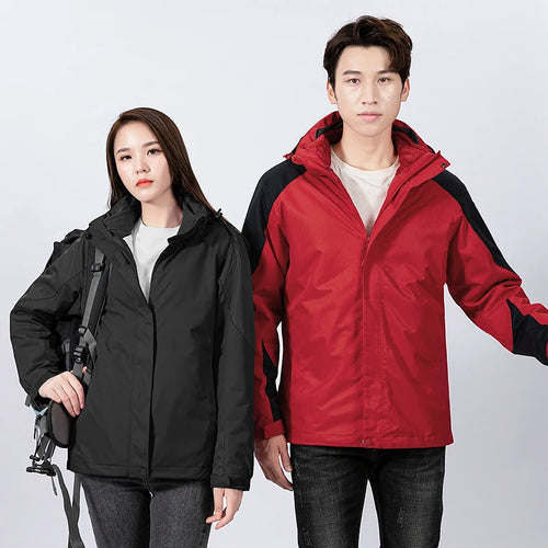 Load image into Gallery viewer, 3 in 1 Outdoor Men Thick Warm Waterproof Hooded Parka Coat Windbreaker Two-pieces Sets Winter Jacket Hiking Snow Jackets Women
