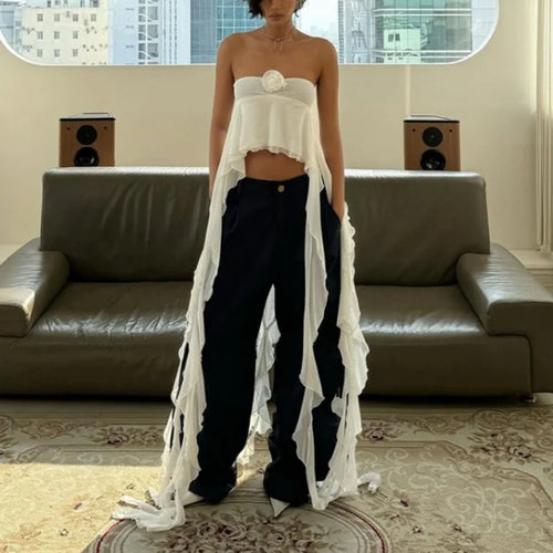 Load image into Gallery viewer, Strapless Tube Top y2k Clothes Women Solid Color 3D Flower Off Shoulder Sleeveless Irregular Ruffle Bandeau Streetwear
