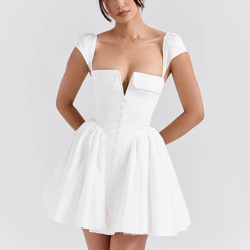 Load image into Gallery viewer, White Backless Sexy Mini Dress For Women Fashion Square Collar Short Sleeve High Waist A-line Club Party Sexy Dress

