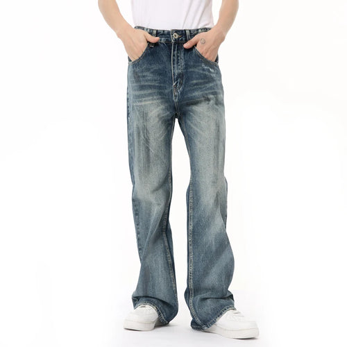 Load image into Gallery viewer, American Style Male Denim Pants New Worn-out Vintage Boot Cut Loose Casual Straight Leg Men&#39;s Jeans Summer 9C6671
