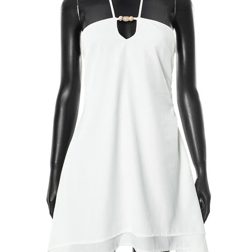 Load image into Gallery viewer, Halter Off-shoulder Backless Sexy Mini Dress Women White Hollow Out Strapless Lace-up A-line Club Dress Summer 2025
