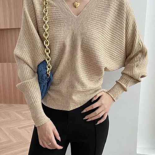 Load image into Gallery viewer, Red Big Size Elegant Knitting Sweater V-Neck Long Sleeve Women Pullovers New Fashion Tide Spring Autumn 2025 1DH7257
