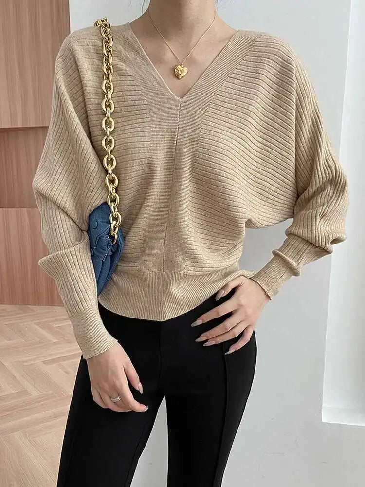 Red Big Size Elegant Knitting Sweater V-Neck Long Sleeve Women Pullovers New Fashion Tide Spring Autumn 2025 1DH7257
