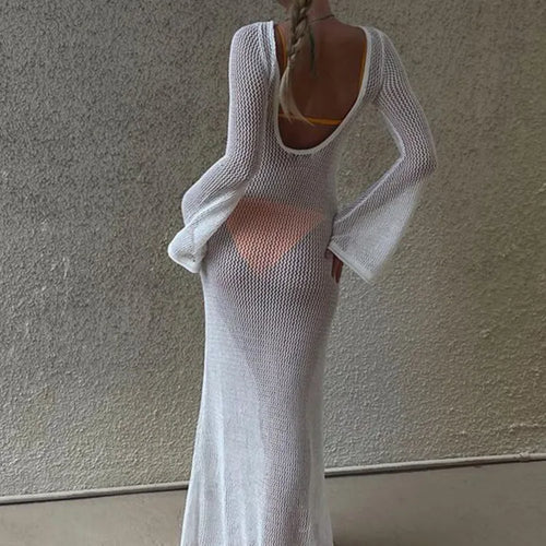 Load image into Gallery viewer, Backless Sexy Tight Long Sleeve Hollow Out Beach Dress Women's 2023 Summer Dress Slim Fit Transparent Party Club Dress
