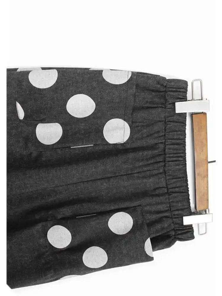 High Elastic Waist Blue Dot Printed Denim Casual Harem Pants New Trousers Women Fashion Tide Spring Autumn 2025 1DJ0083