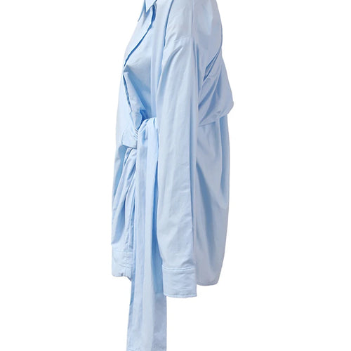 Load image into Gallery viewer, Women Blue Irregular Bandage Big Size Blouse New Skew Collar Long Sleeve Shirt Fashion Tide Spring Autumn 2025 CPDB112
