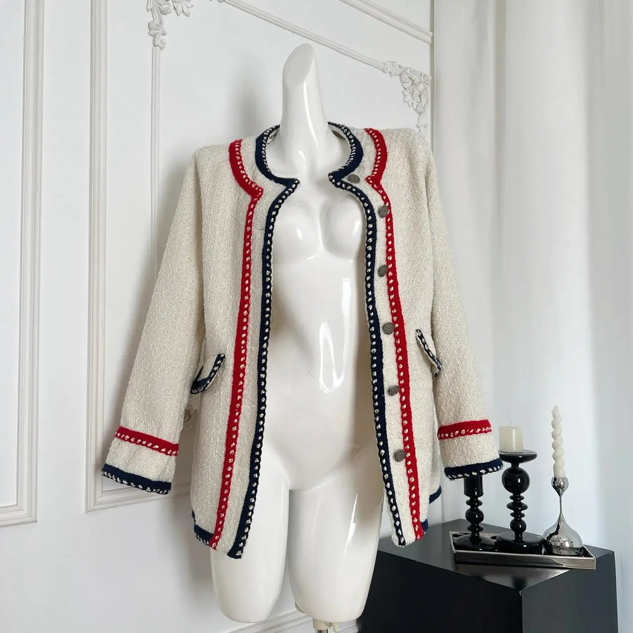 Retro Beige Patchwork Round Neck Woolen Coat Women Long Sleeve Thick Single Breasted Jacket 2024 Autumn Winter Casual Ladies Y2k