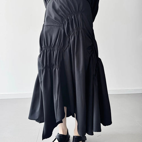 Load image into Gallery viewer, High Elastic Waist Black Irregular Pleated Midi Elegant Half-body Skirt Women Fashion Tide New Spring Autumn 2025 1DJ0400
