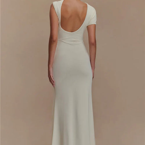 Load image into Gallery viewer, Hollow Out Gold Clasp Sexy Maxi Dress For Women Gown Solid Sleeveless Backless Ruched Bodycon Club Long Dress Elegant
