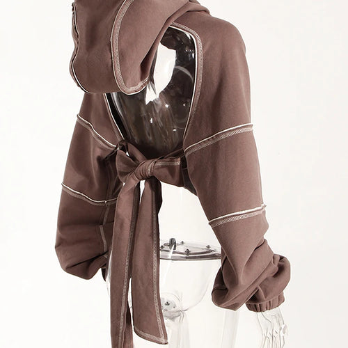 Load image into Gallery viewer, Brown Back Bow Irregular Cut-out Sweatshirt New Hooded Long Sleeve Women Big Size Fashion Tide Spring Autumn 2025 1DF1820
