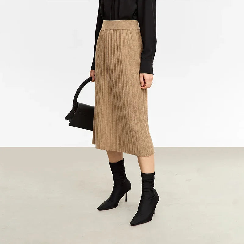 Minimalist Skirts for Women 2025 Winter New Christmas Warm Commuter Basics Pleated Knit Loose A-Line Solid Skirt 12323177