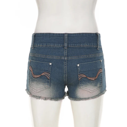 Load image into Gallery viewer, Streetwear Washed Low Waist Slimming Denim Shorts Women Summer Botton-Fly Mini Tassel Edge Micro Jeans Casual Bottoms
