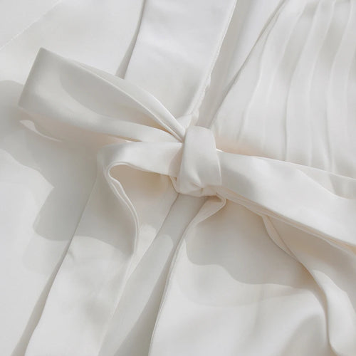 Load image into Gallery viewer, Elegant Pleated Lace Up Trench for Women V Neck Long Sleeve Tunic Minimalist White Coats Female Fashion Clothes
