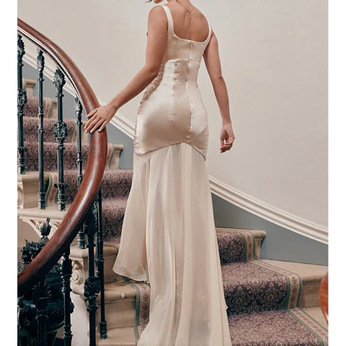 Load image into Gallery viewer, Elegant Women Spring High Chiffon Splicing Dress Slim Backband Wrapped Hip Forged Face Dress Elegant Floor Evening Dress
