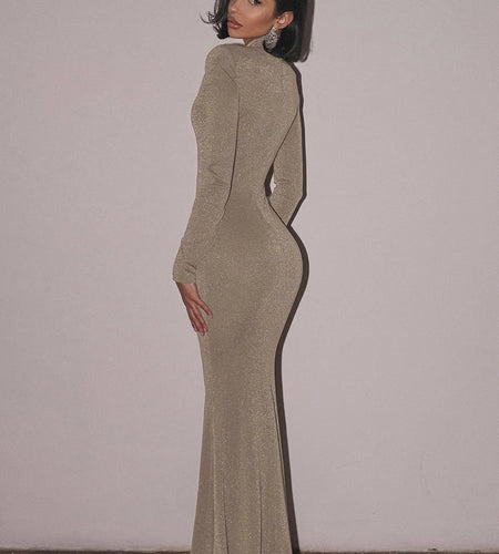 Hollow Out Turtleneck Long Sleeve Sexy Maxi Dress For Women Gown 2025 New Bodycon Evening Club Long Dress Vestido