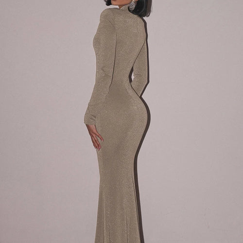 Load image into Gallery viewer, Hollow Out Turtleneck Long Sleeve Sexy Maxi Dress For Women Gown 2025 New Bodycon Evening Club Long Dress Vestido
