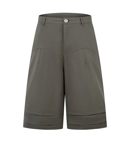 Men's Causal Shorts New American Pleated Cropped Summer Loose Solid Color Simple Design Straight Leg Male Clothing 9W1889