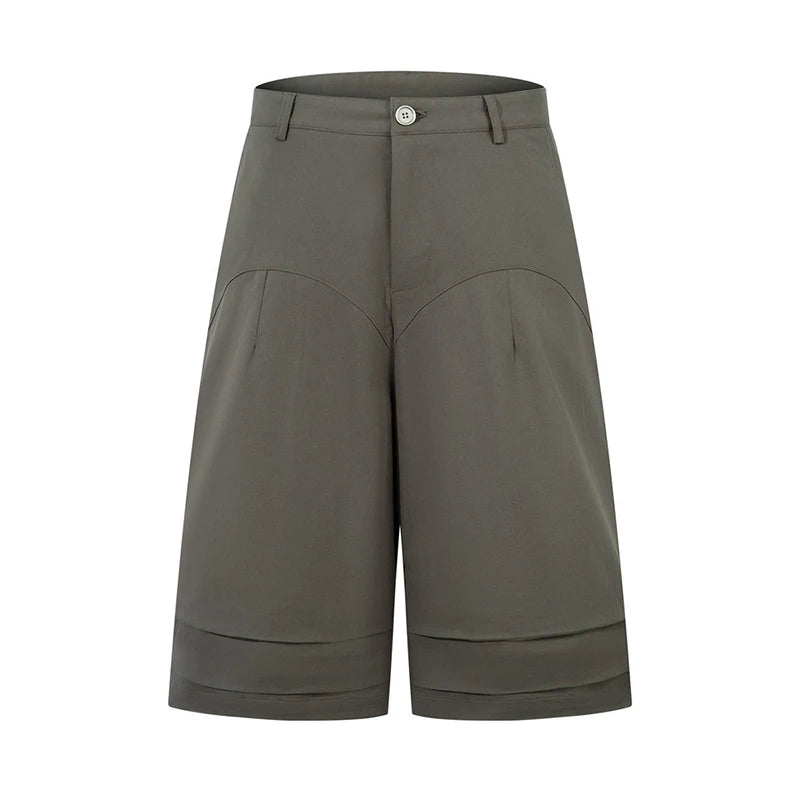 Men's Causal Shorts New American Pleated Cropped Summer Loose Solid Color Simple Design Straight Leg Male Clothing 9W1889