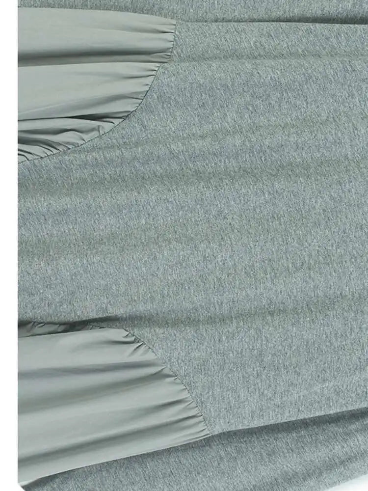 Women Black Side Pleated Spliced Big Size Midi Dress New Round Neck Long Sleeve Fashion Tide Spring Autumn 2025 1DH7010