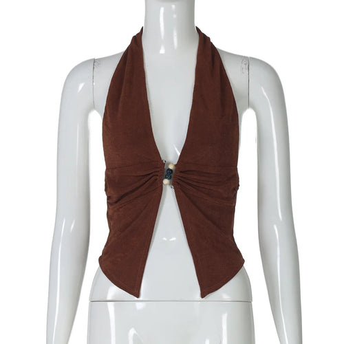 Load image into Gallery viewer, Halter V Neck Sexy Crop Tops Women Fashion Sleeveless Backless Ruched Tank Tops Female Solid Fashion Club Tops Elegant
