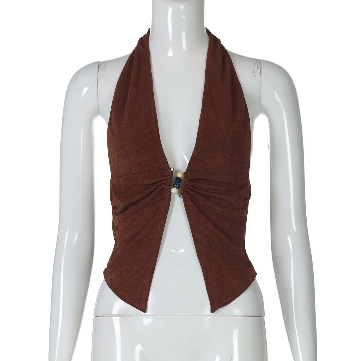 Halter V Neck Sexy Crop Tops Women Fashion Sleeveless Backless Ruched Tank Tops Female Solid Fashion Club Tops Elegant