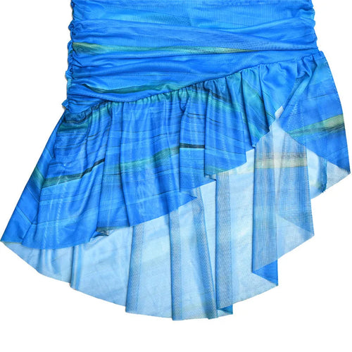 Load image into Gallery viewer, Striped Backless Ruched Midi Dress Women Two Layer Mesh Spaghetti Strap Sleeveless Bodycon Sexy Print Fishtail Dress
