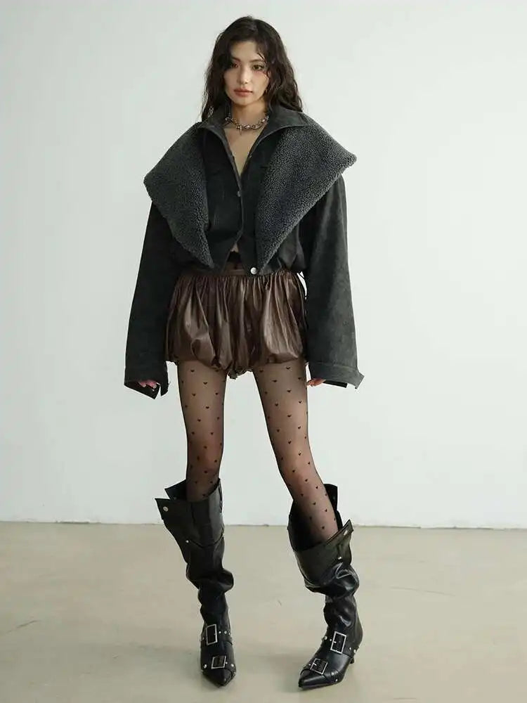 Women Brown Pleated Shaped Elegant Wide Leg Shorts New High Waist Trousers Fashion Tide Spring Summer 2025 1DH8268