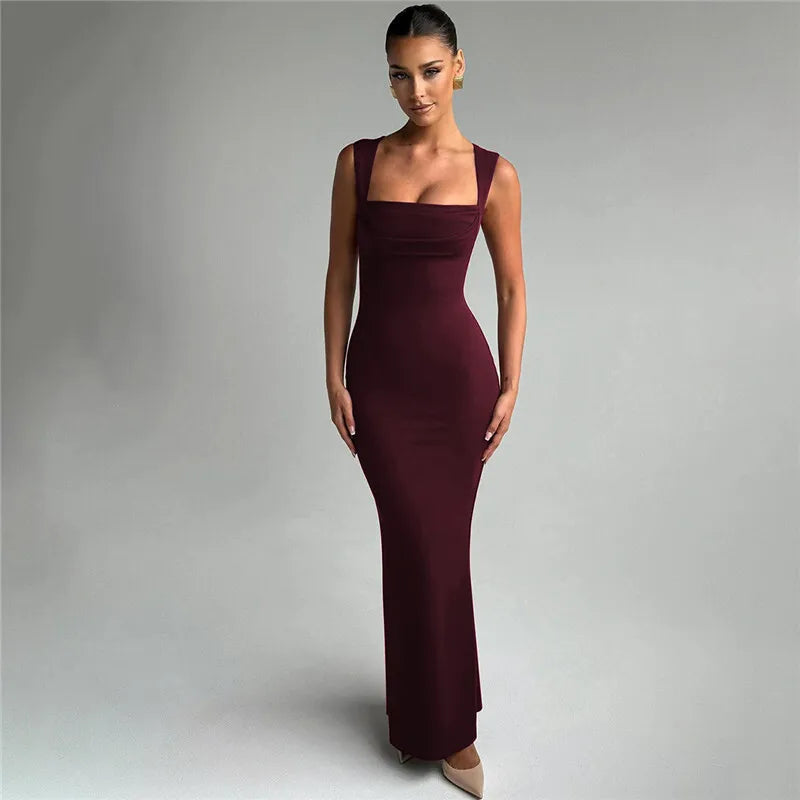 Square Collar Sleeveless Sexy Maxi Dress For Woman Fashion Spring Summer New High Waist Bodycon Club Party Long Dress