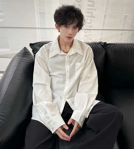 Men's Shirts Long Sleeve New Summer Embroidered Design Turn-down Collar Personalized Male Korean Style Clothing 9W1755