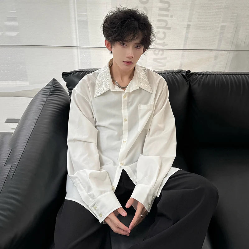 Men's Shirts Long Sleeve New Summer Embroidered Design Turn-down Collar Personalized Male Korean Style Clothing 9W1755