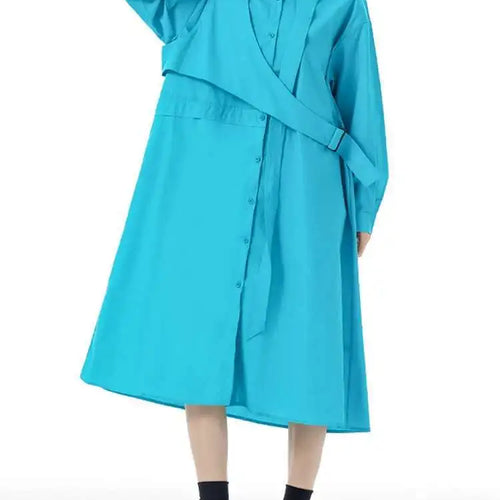 Load image into Gallery viewer, Women Purple Belted Big Size Irregular Midi Shirt Dress New Lapel Long Sleeve Fashion Tide Spring Autumn 2025 1DH5164
