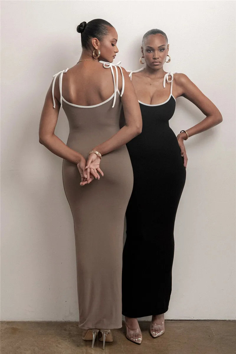 Spaghetti Strap Lace-up Sexy Maxi Dress For Women Gown Fashion Sleeveless Backless Bodycon Evening Sexy Long Dress