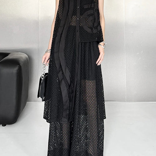 Load image into Gallery viewer, Big Size Black Grid Vest Wide Leg Pants Two Piece Suit New Lapel Sleeveless Women Fashion Tide Spring Autumn 2025 1DJ1417
