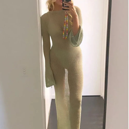 Load image into Gallery viewer, Backless Sexy Tight Long Sleeve Hollow Out Beach Dress Women's 2023 Summer Dress Slim Fit Transparent Party Club Dress
