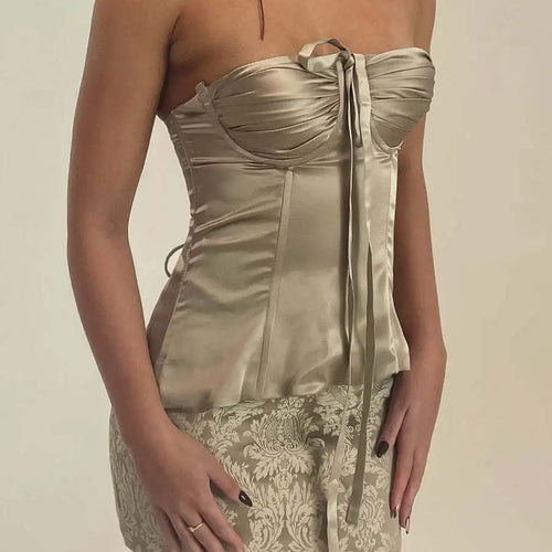 Load image into Gallery viewer, Sexy Strapless Hanging Collar Satin Tight Tie Women Top Vest Elegant Backless Slim Female Vest Spring/summer New 2025

