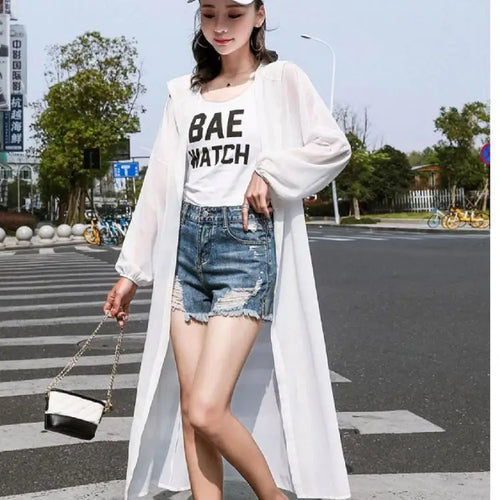 Load image into Gallery viewer, Summer Solid Shawl Cardigan Hooded Beach Shirts Women's Oversized Long Sleeve Cardigan Loose Sun Protection Bandage Blouses Top

