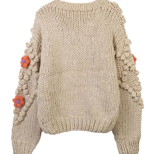 Load image into Gallery viewer, Autumn And Winter Sweater Hand-crocheted Thick Stick Needle Cute Flower Fur Ball Sweet Knitted Coat Sweater Cardigan  C-272

