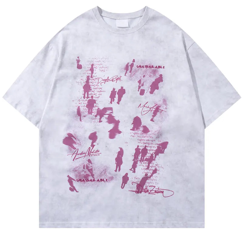 Vintage T-Shirt Y2K Grunge Shadow Graphic Printed Tshirt Streetwear Men Hip Hop Harajuku Punk Gothic Baggy Summer Casual Top Tee