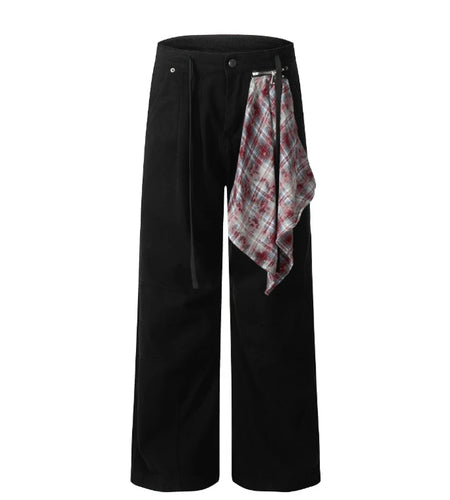 Men's Jeans Splicing Detachable Square Scarf Decoration Straight Wide Leg Trendy Loose Male Personaility Trousers 9W1868