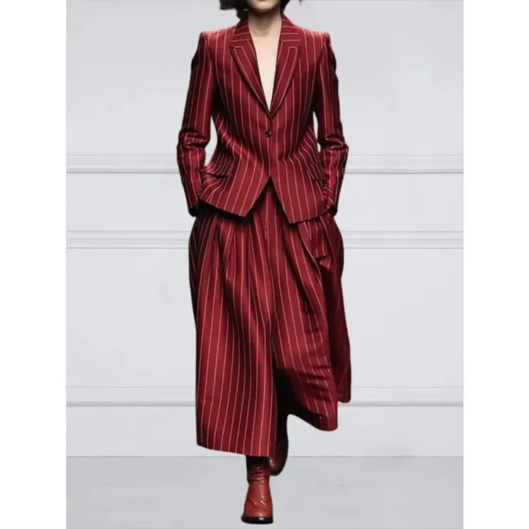 Winter Clothes Trendy Suits Blazer Coat for Women 2024 Autumn Long Sleeves Striped Women's England Jacket Outerwears
