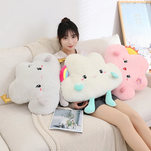 Load image into Gallery viewer, 45cm Cute Rainbow Clouds Plush Pillow Lovely Expression Dolls for Sofa Cushion Home Decor for Girls Birthday Gifts
