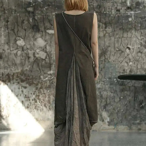 Load image into Gallery viewer, Women Orange Pleated Vintage Casual Dress New Round Neck Sleeveless Loose Fit Fashion Tide Spring Summer 2025 1DF6825
