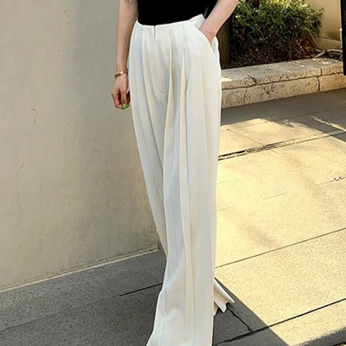 Load image into Gallery viewer, Minimalist Trousers For Women High Waist Folds Patchwork Pocket Temperament Wide Leg Pants Female Autumn
