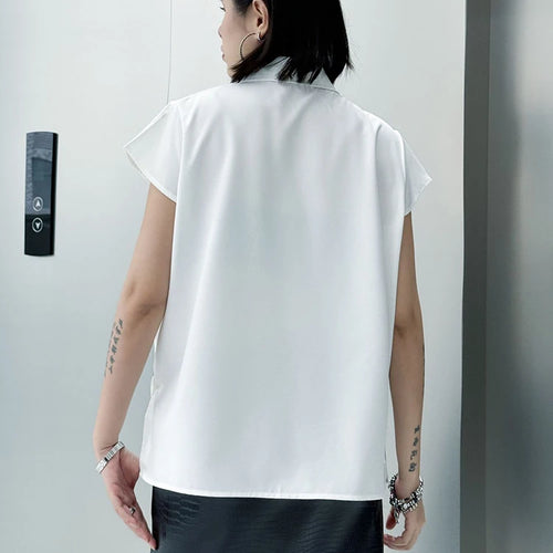 Load image into Gallery viewer, Women White Irregular Spliced Big Size Casual Blouse New Lapel Short Sleeve Shirt Fashion Tide Spring Summer 2025 1DJ1340
