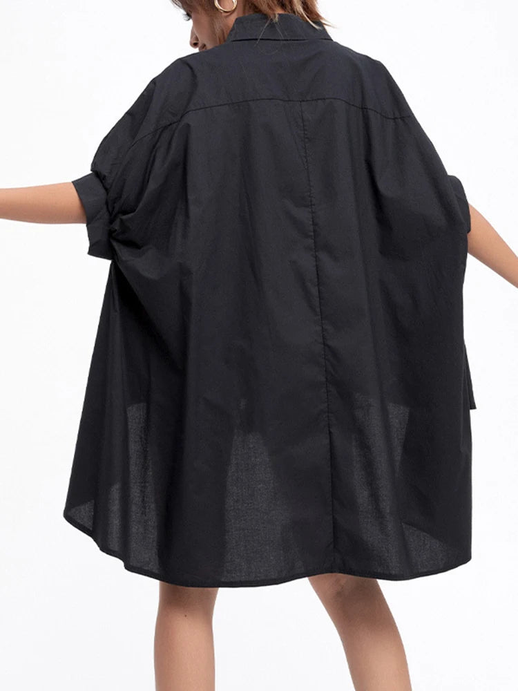 Women White Irregular Big Size Blouse New Lapel Half Sleeve Loose Fit Shirt Fashion Tide Spring Autumn 2025 1DD2323