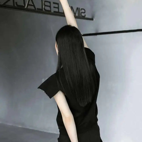 Load image into Gallery viewer, Women Gray Black Shoulder Shaped Casual T-shirt New Round Neck Sleeveless Fashion Tide Spring Summer 2025 1DD9652
