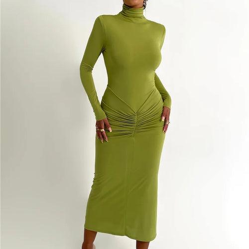 Load image into Gallery viewer, Elegant Turtleneck Long Sleeve Bodycon Maxi Dress Women Autumn Winter New Ruched Club Party Sexy Dress Vestidos
