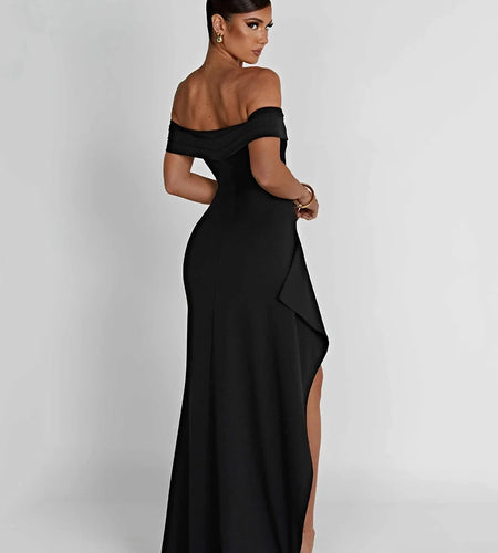 Elegant Off-shoulder High Split Maxi Dress Women Fashion Strapless Sleeveless Backless Bodycon Club Party Sexy Dress